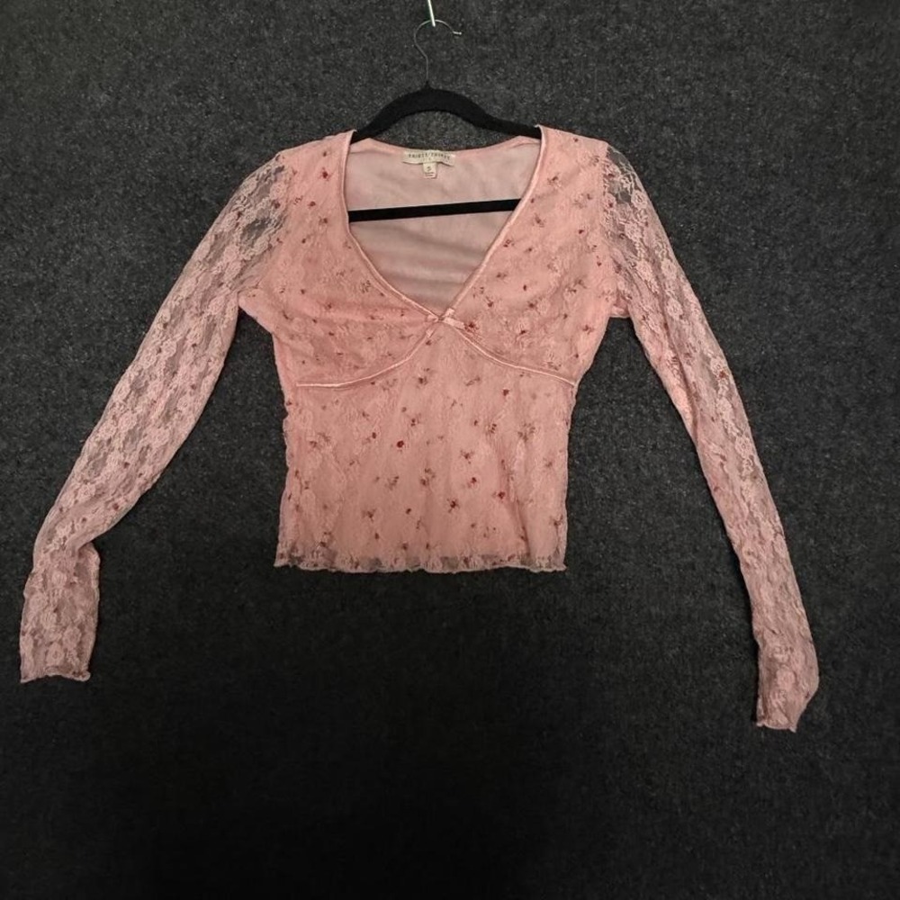 Thirty Thirty LA Women's Small Pink Lace Floral Sheer Y2K Long Sleeve Top